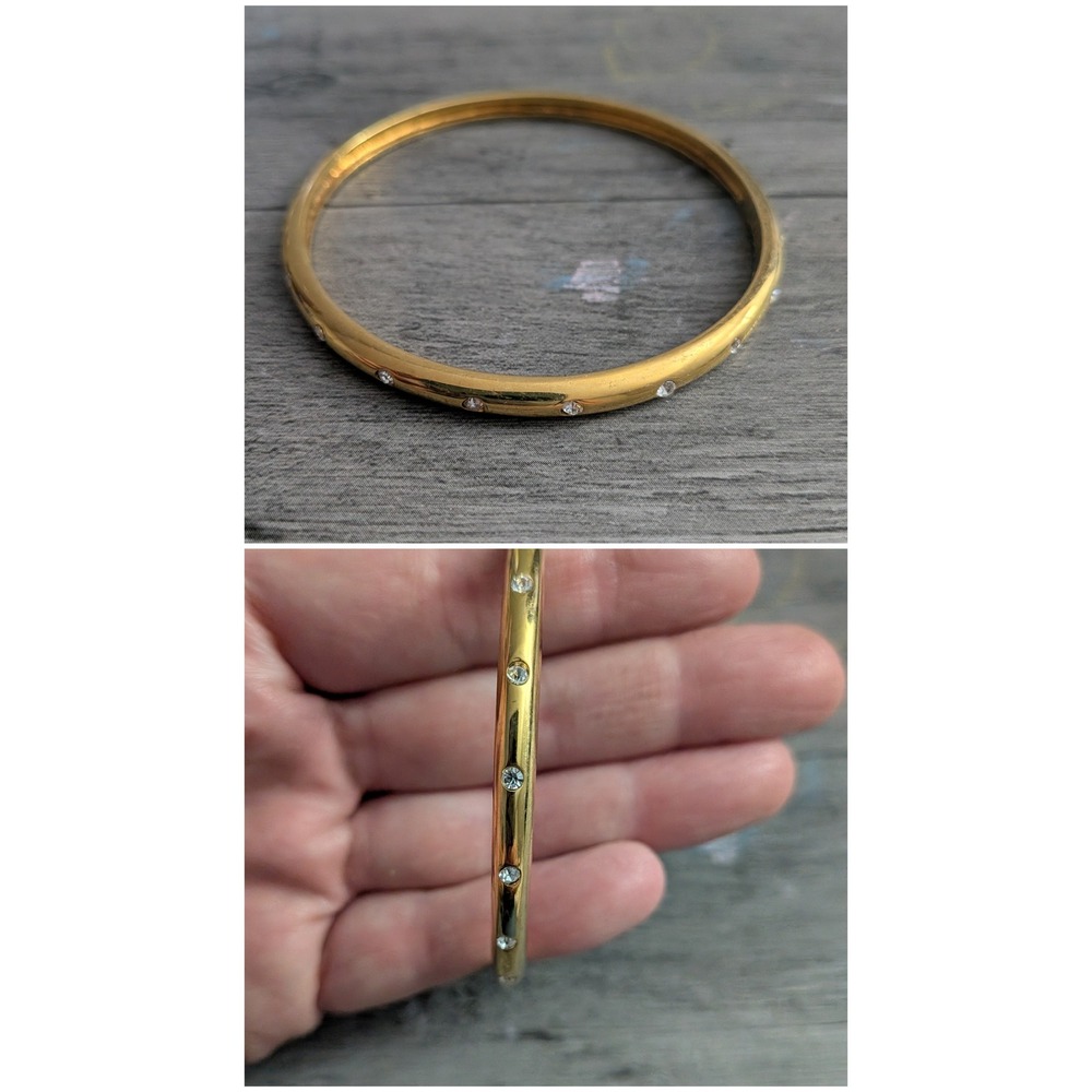 Gold Tone Crystal Inset Slim Bangle Bracelet Women Minimalist Jewelry